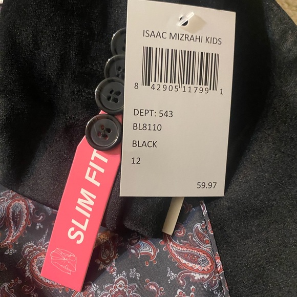 Isaac Mizrahi Boys Size 12 Black Velvet Blazer Paisley Lining New with Tags Slim - Picture 4 of 9